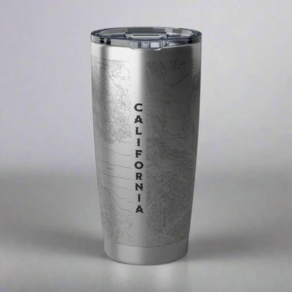 Joshua Tree National Park topographic 20 oz stainless steel tumbler shown from alternate product angle