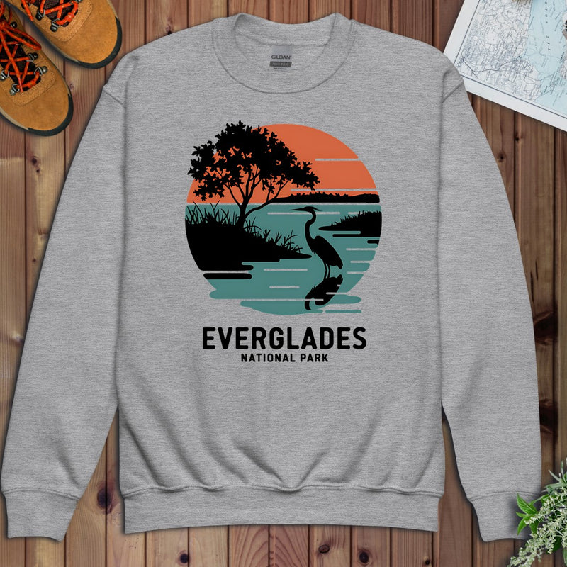 Everglades National Park Logo Retro Sunset Youth Sweatshirt in Athletic Heather