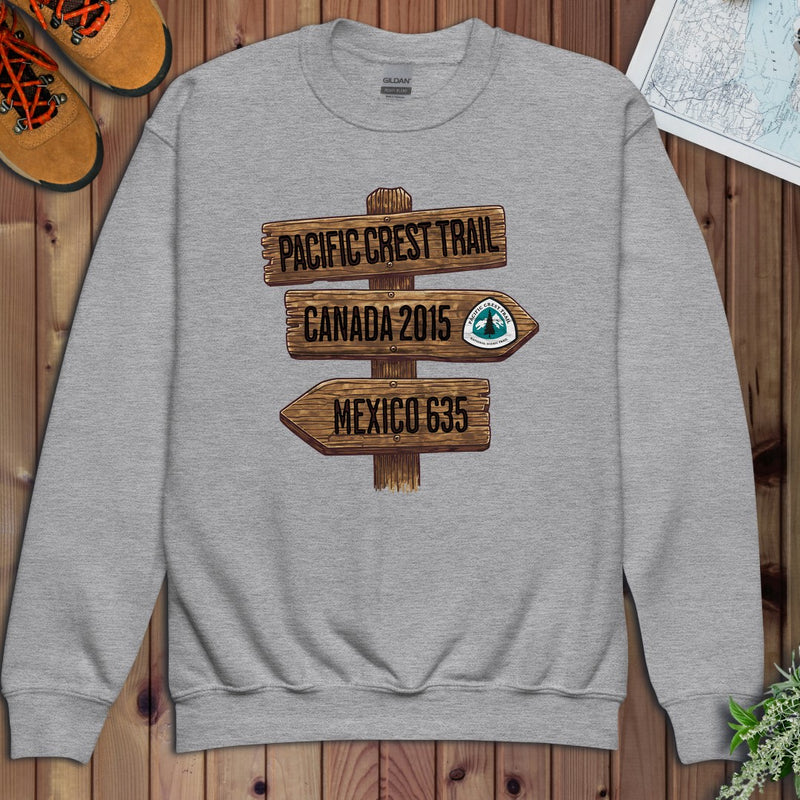 Pacific Crest Trail Mexico Canada 2650 Mile Sign National Park Youth Sweatshirt in Athletic Heather