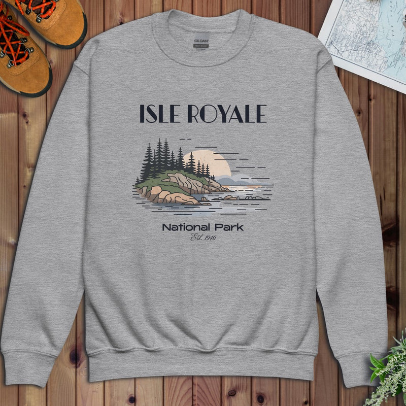 Isle Royale Superior Lines National Park Youth Sweatshirt in Athletic Heather