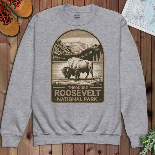 Theodore Roosevelt National Park Western Buffalo Youth Sweatshirt in Athletic Heather