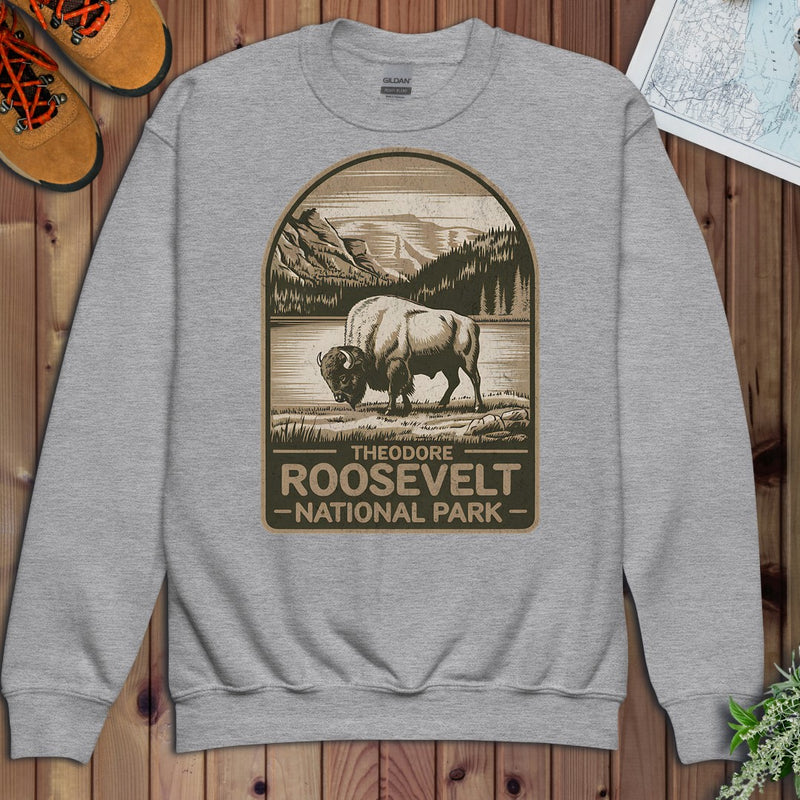 Theodore Roosevelt National Park Western Buffalo Youth Sweatshirt in Athletic Heather
