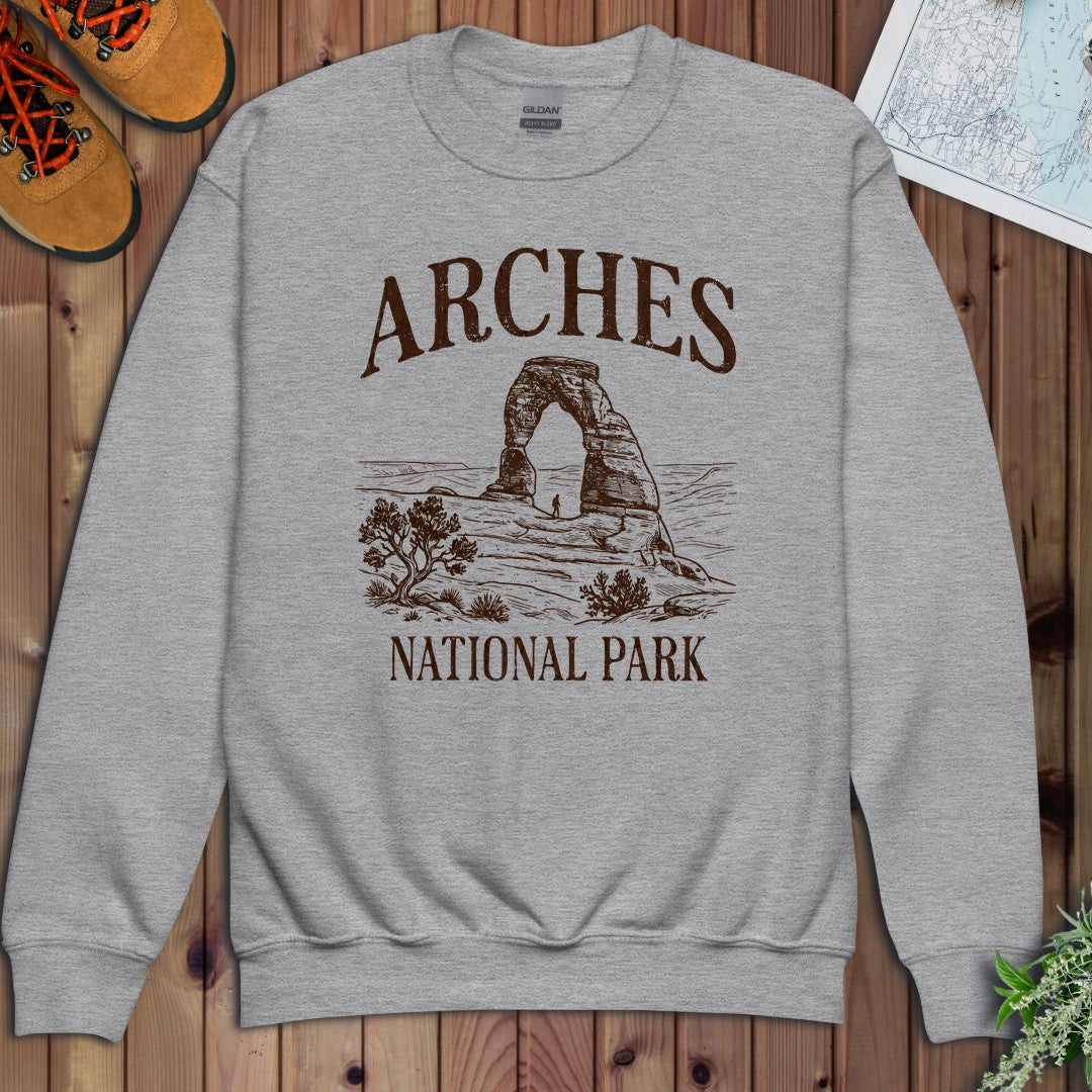 Arches National Park Rustic Youth Sweatshirt in Athletic Heather