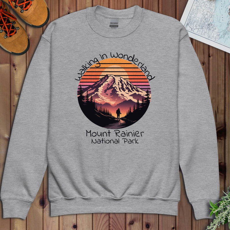 Walking In Wonderland Mount Rainier National Park Youth Sweatshirt in Athletic Heather