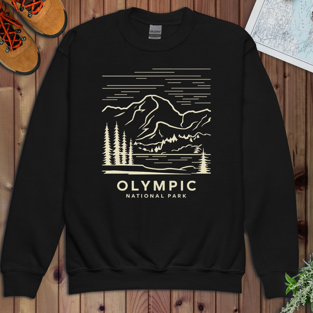 Olympic National Park Coastal Mountains Youth Sweatshirt in Black