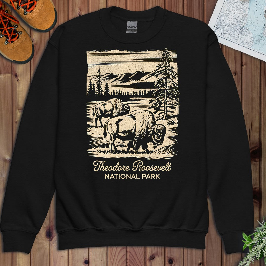 Theodore Roosevelt National Park Lines Youth Sweatshirt in Black