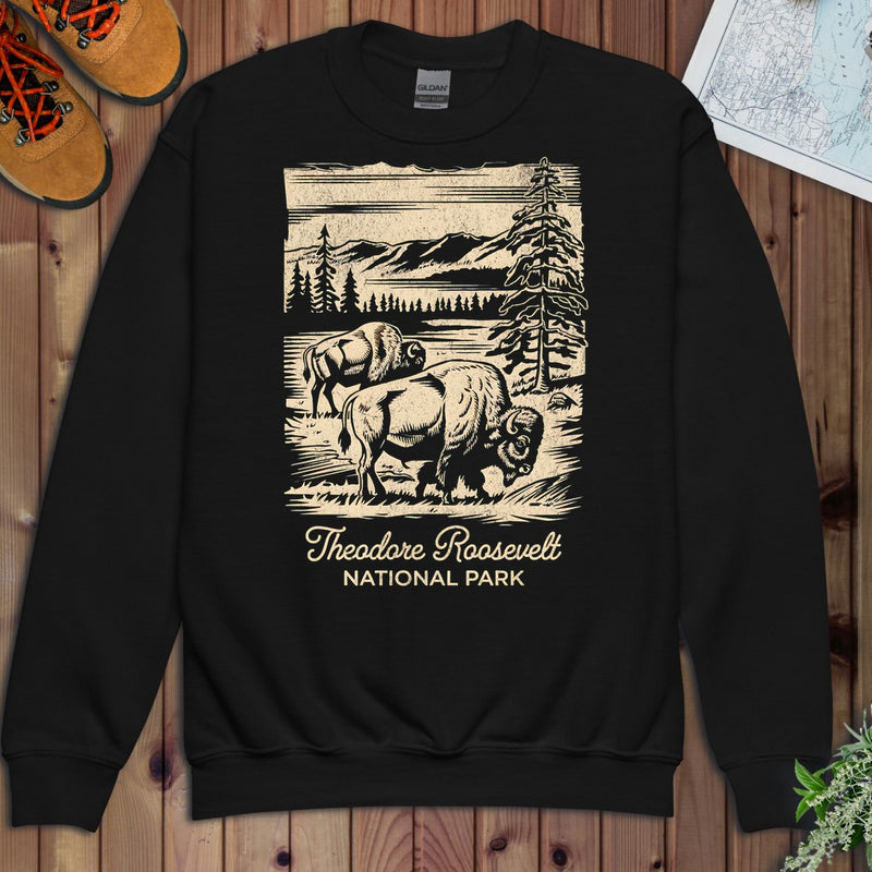 Theodore Roosevelt National Park Lines Youth Sweatshirt in Black