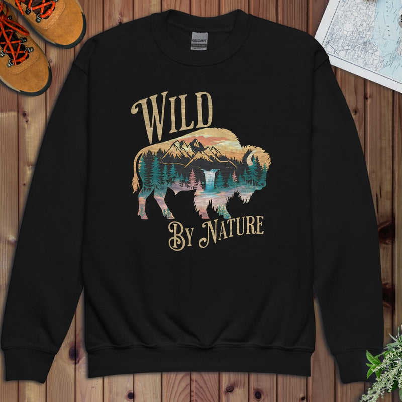 Wild By Nature Scenic Buffalo Tee National Park Youth Sweatshirt in Black