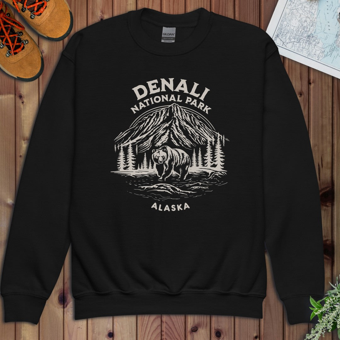 Denali National Park Alaska Youth Sweatshirt in Black