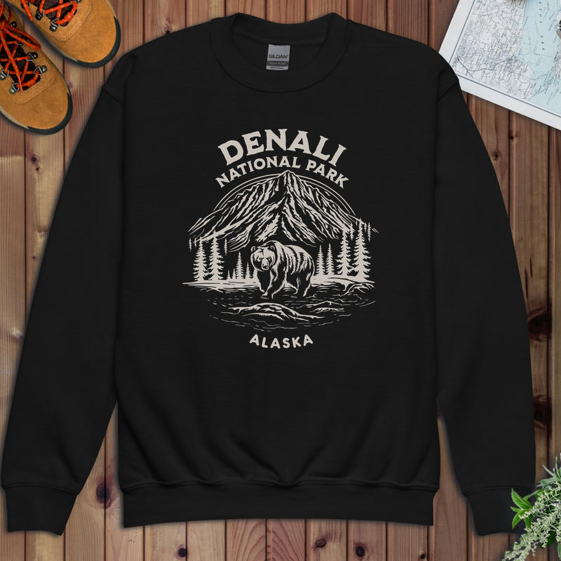 Denali National Park Alaska Youth Sweatshirt in Black