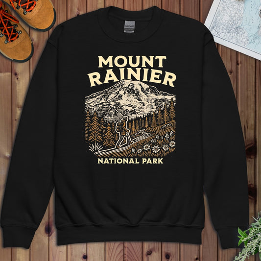 Mount Rainier National Park Hiker Youth Sweatshirt in Black