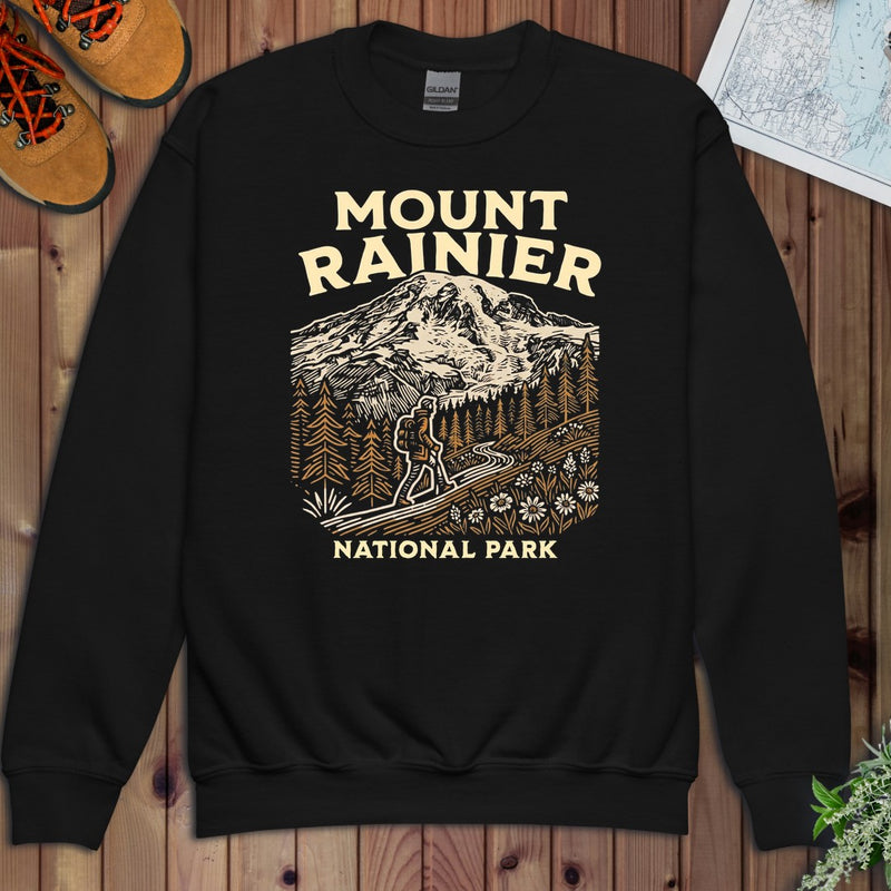 Mount Rainier National Park Hiker Youth Sweatshirt in Black