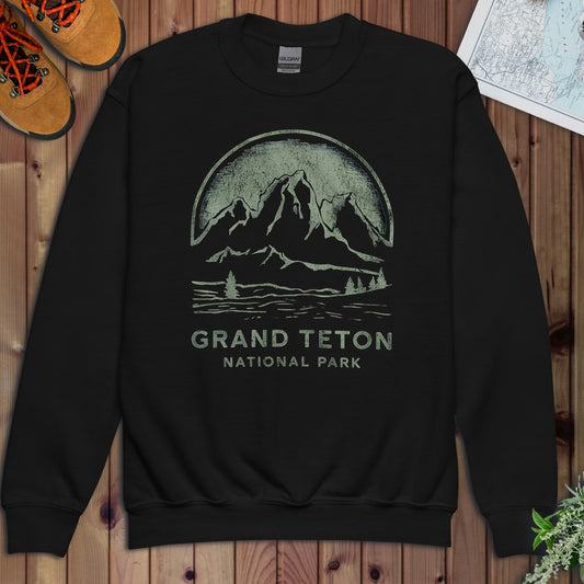 Grand Teton National Park Vintage Distressed Mountains Youth Sweatshirt in Black