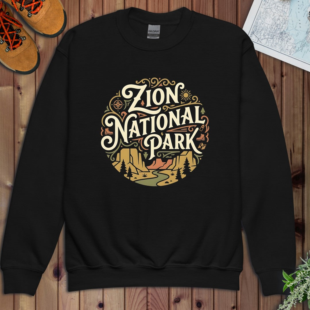 Zion National Park Silhouette Youth Sweatshirt in Black
