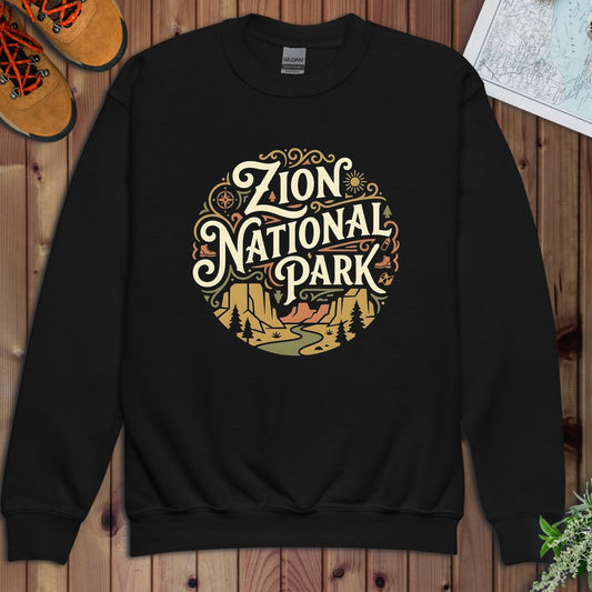 Zion National Park Silhouette Youth Sweatshirt in Black