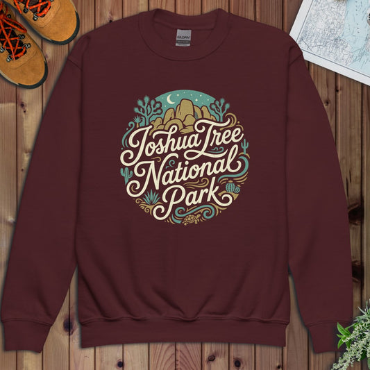 Joshua Tree National Park Curved Youth Sweatshirt in Maroon