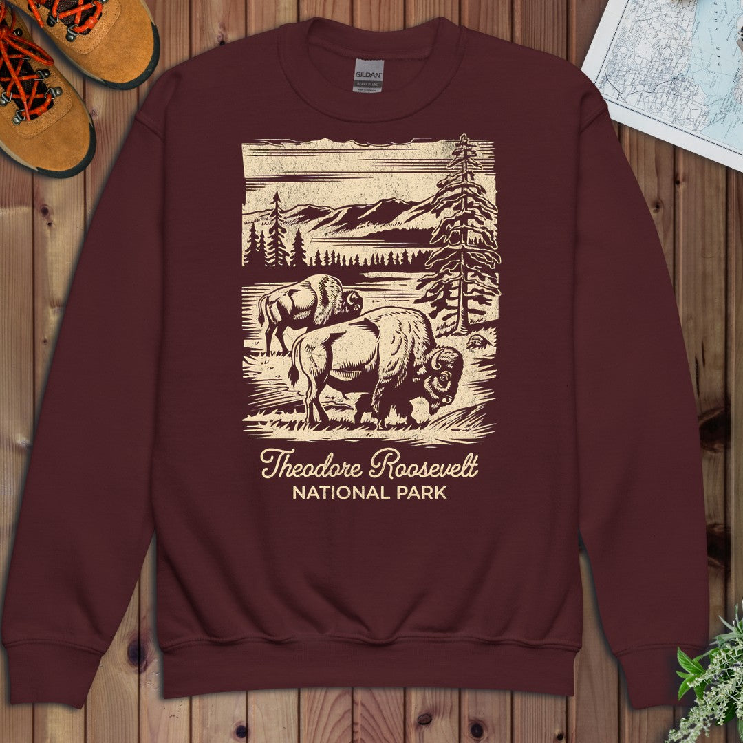 Theodore Roosevelt National Park Lines Youth Sweatshirt in Maroon