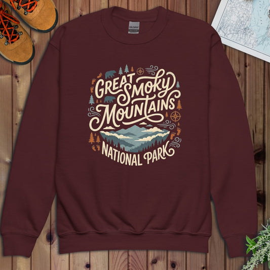 Great Smoky Mountain National Park Youth Sweatshirt in Maroon