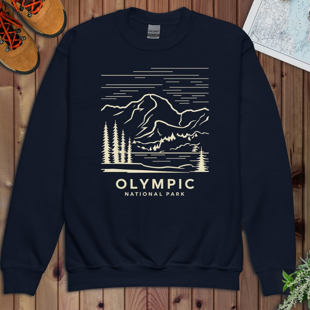 Olympic National Park Coastal Mountains Youth Sweatshirt in Navy