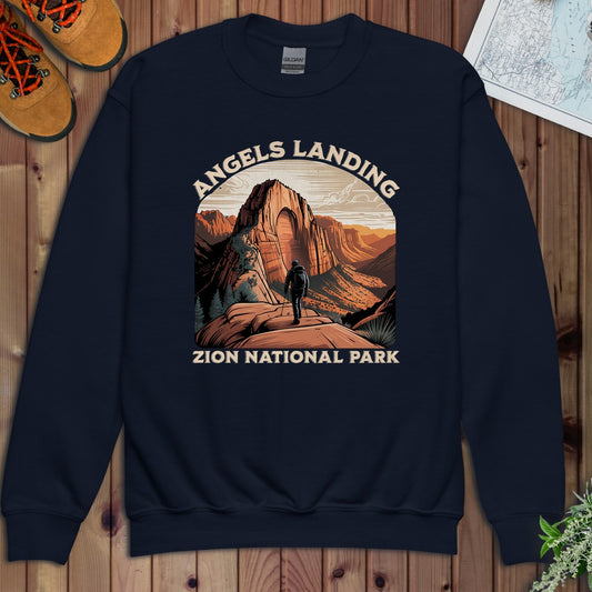 Angels Landing Zion National Park Youth Sweatshirt in Navy
