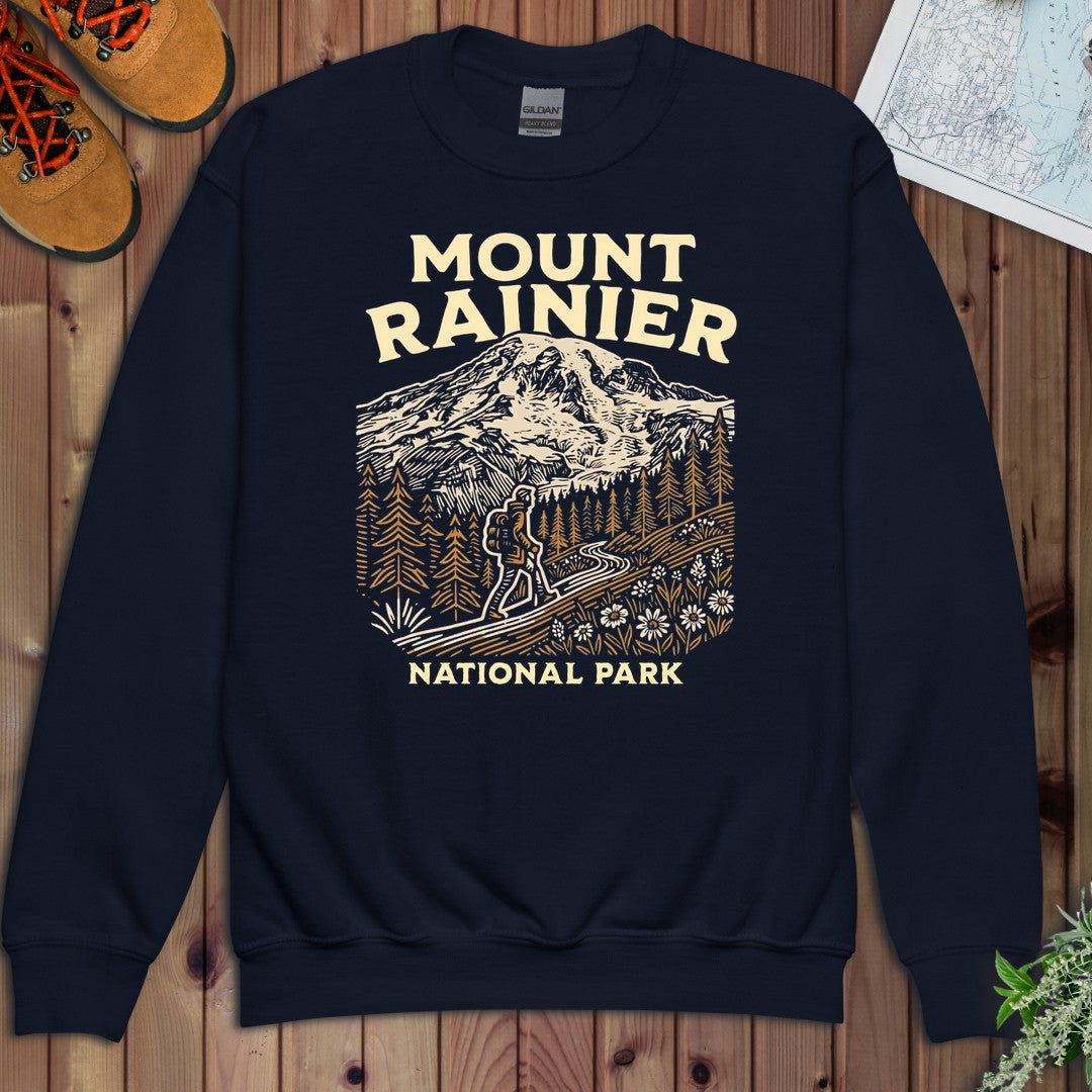 Mount Rainier National Park Hiker Youth Sweatshirt in Navy
