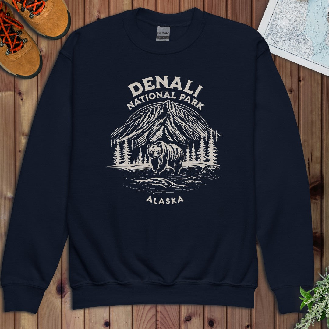 Denali National Park Alaska Youth Sweatshirt in Navy