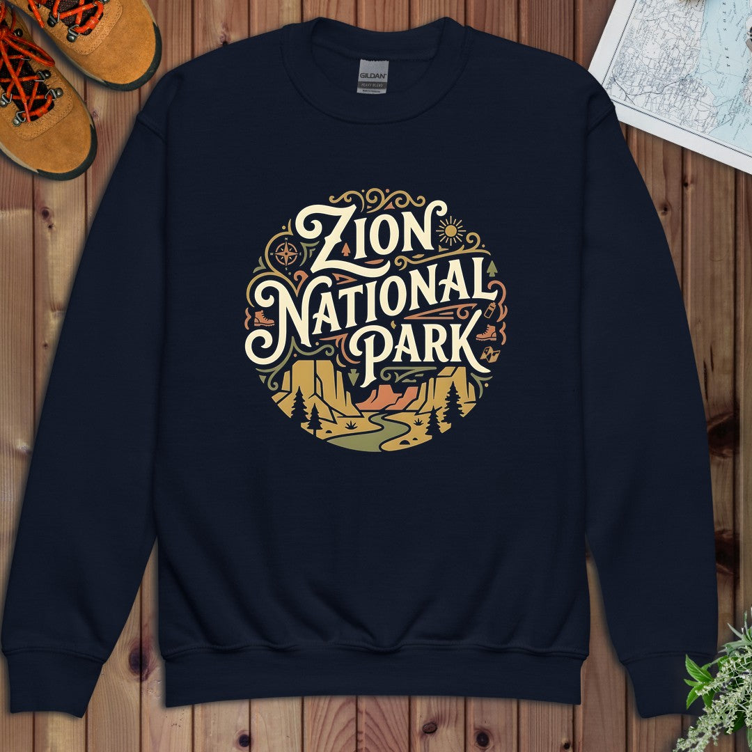 Zion National Park Silhouette Youth Sweatshirt in Navy