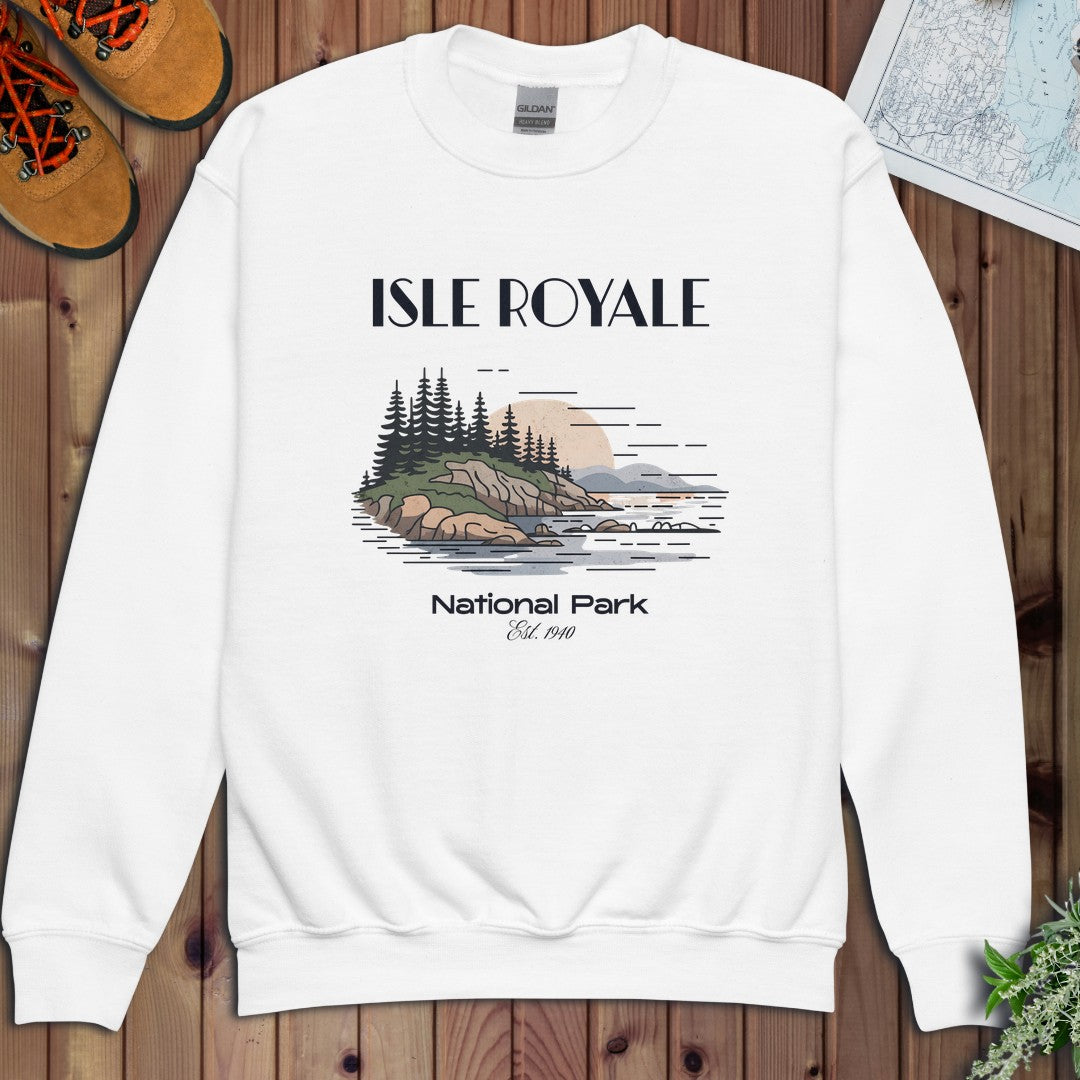 Isle Royale Superior Lines National Park Youth Sweatshirt in White