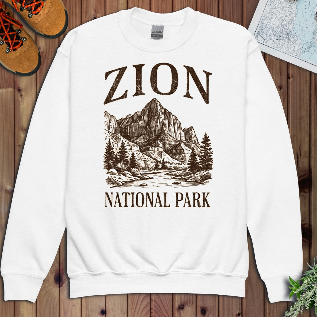 Zion National Park Rustic Youth Sweatshirt in White