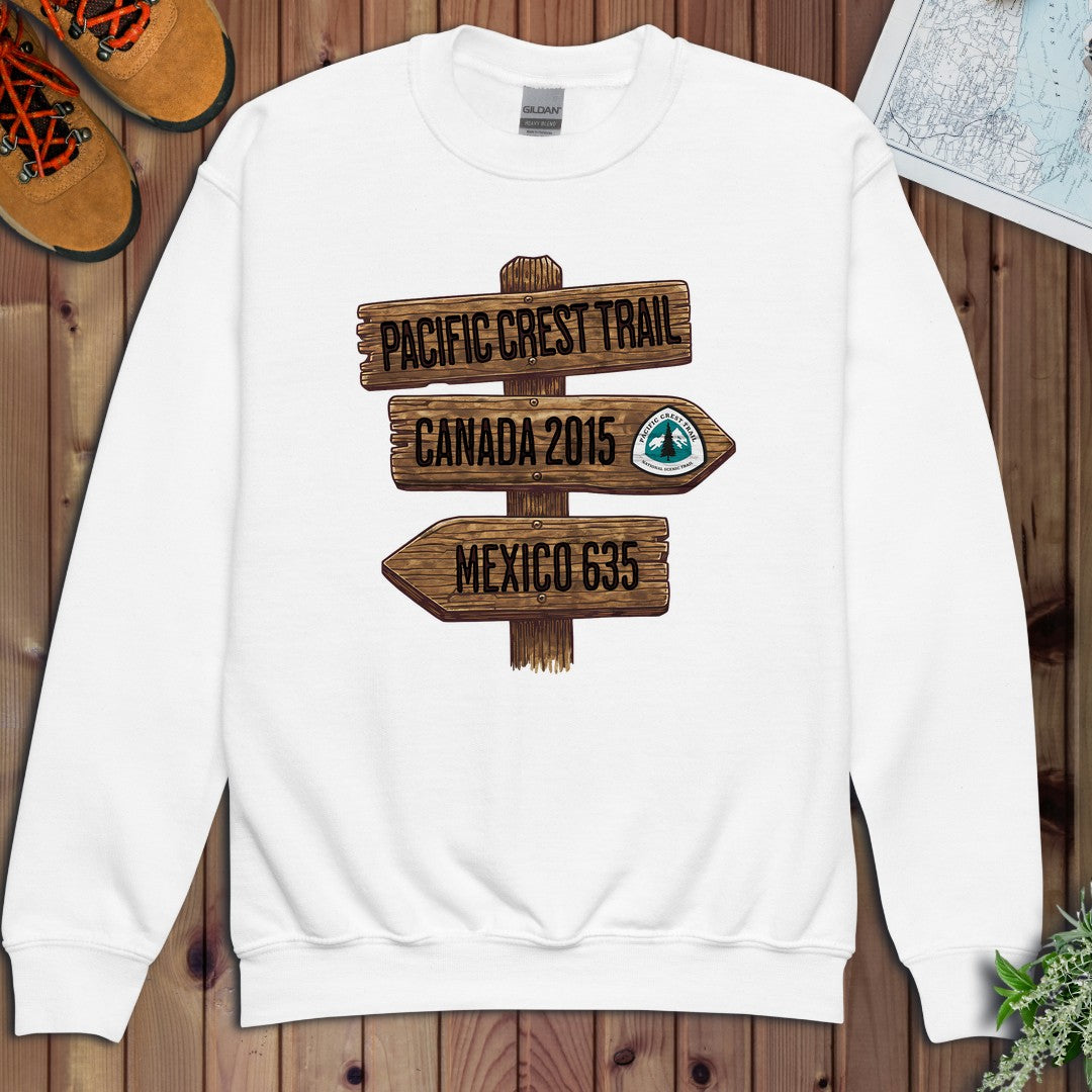 Pacific Crest Trail Mexico Canada 2650 Mile Sign National Park Youth Sweatshirt in White