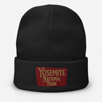 Yosemite National Park Sign Embroidered Beanie Beanie Park Service Apparel Black