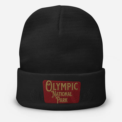 Olympic National Park Sign Embroidered Beanie Beanie Park Service Apparel Black