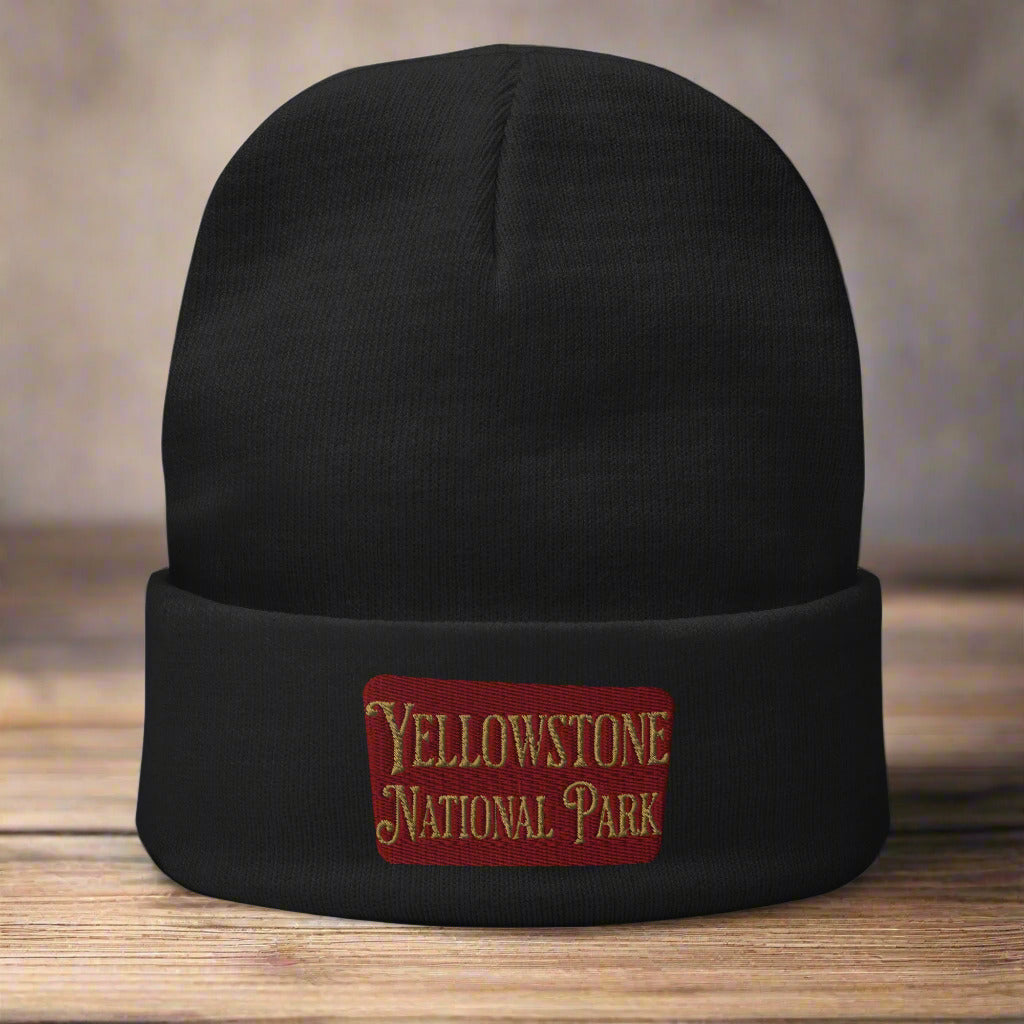 Yellowstone Sign Embroidered Beanie Beanie Park Service Apparel Black