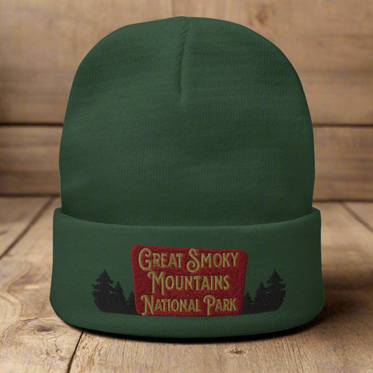 Great Smoky Mountain National Park Embroidered Beanie Beanie Park Service Apparel Dark green