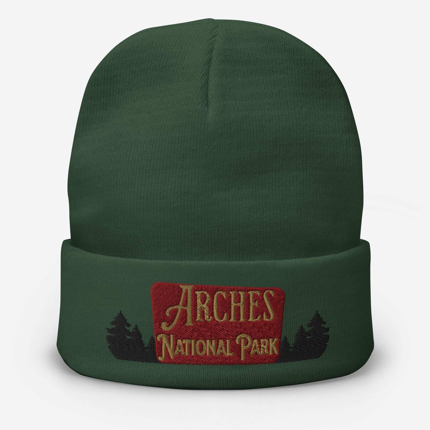 Arches National Park Sign Embroidered Beanie Beanie Park Service Apparel Dark green