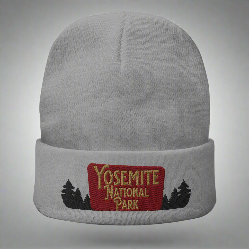 Yosemite National Park Sign Embroidered Beanie Beanie Park Service Apparel Gray