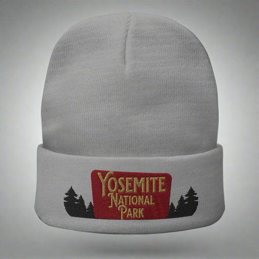 Yosemite National Park Sign Embroidered Beanie Beanie Park Service Apparel Gray