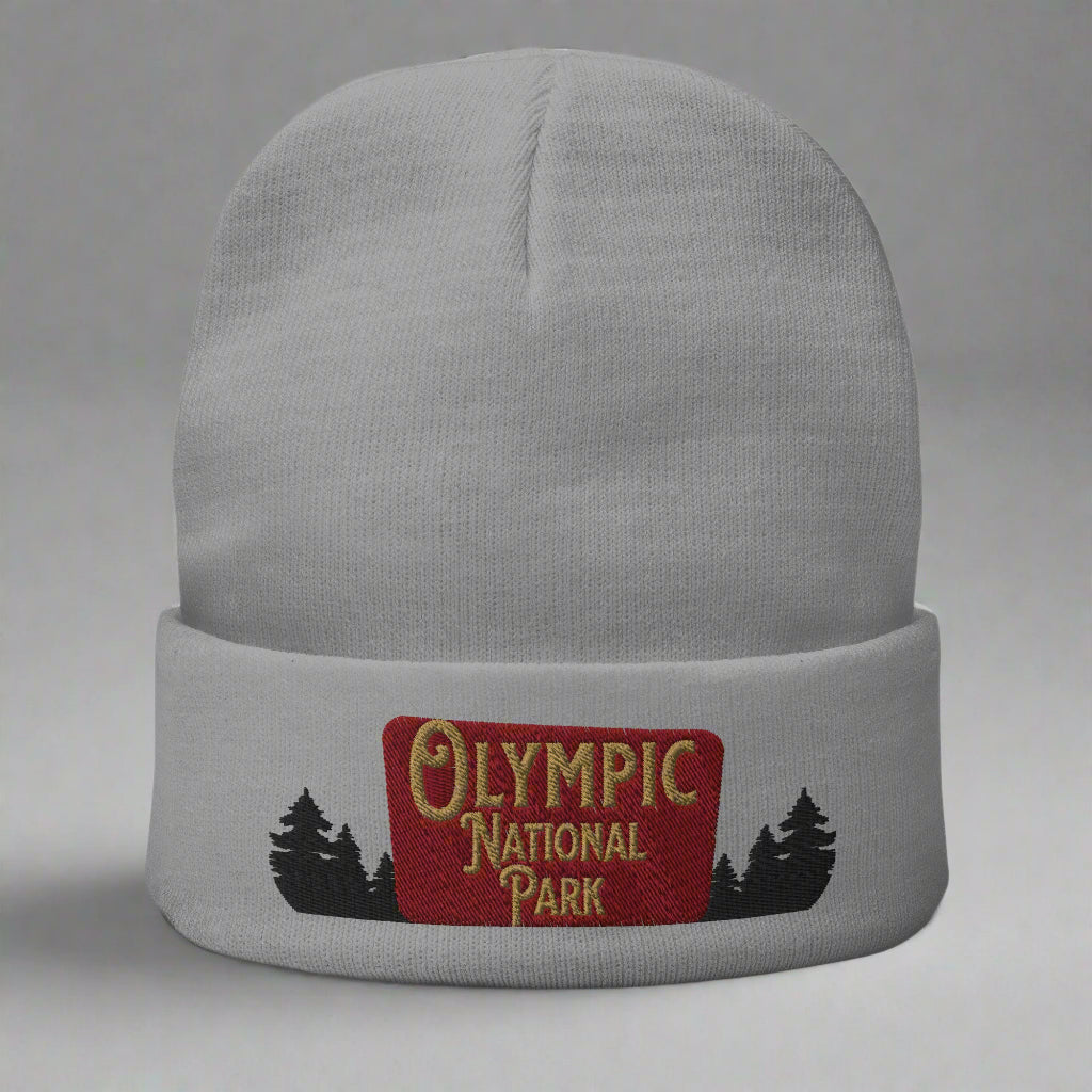 Olympic National Park Sign Embroidered Beanie Beanie Park Service Apparel Gray