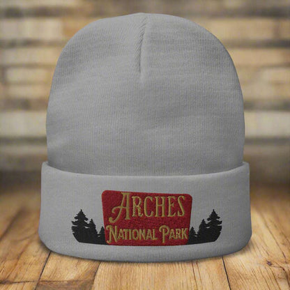 Arches National Park Sign Embroidered Beanie Beanie Park Service Apparel Gray