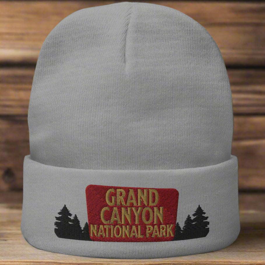 Grand Canyon National Park Sign Embroidered Beanie Beanie Park Service Apparel Gray