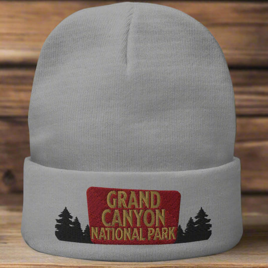 Grand Canyon National Park Sign Embroidered Beanie Beanie Park Service Apparel Gray