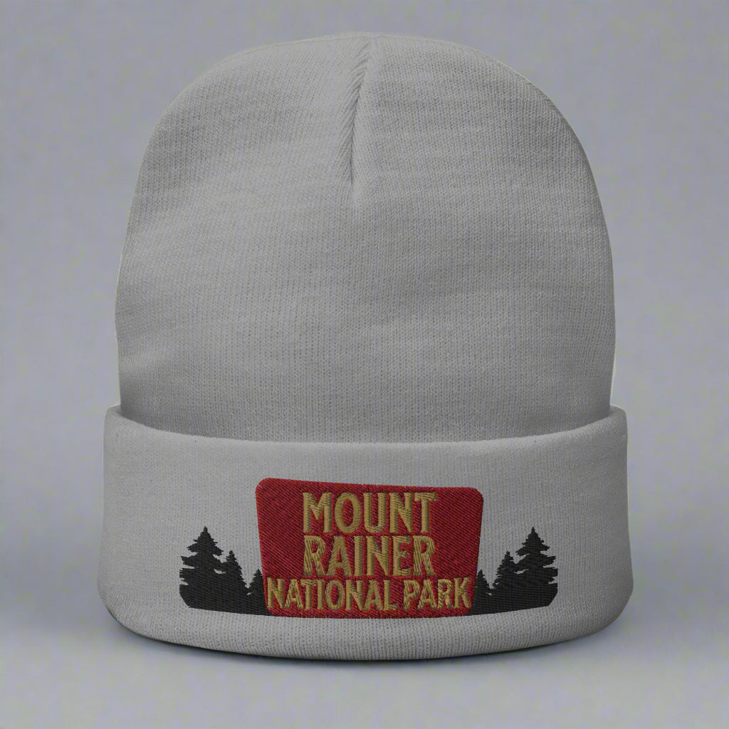 Mount Rainier National Park Sign Embroidered Beanie beanie Park Service Apparel Gray