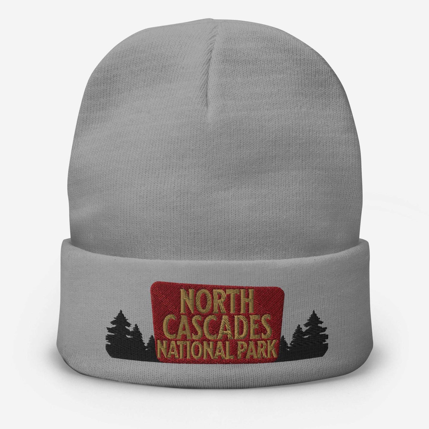 North Cascades National Park Sign Embroidered Beanie Beanie Park Service Apparel Gray