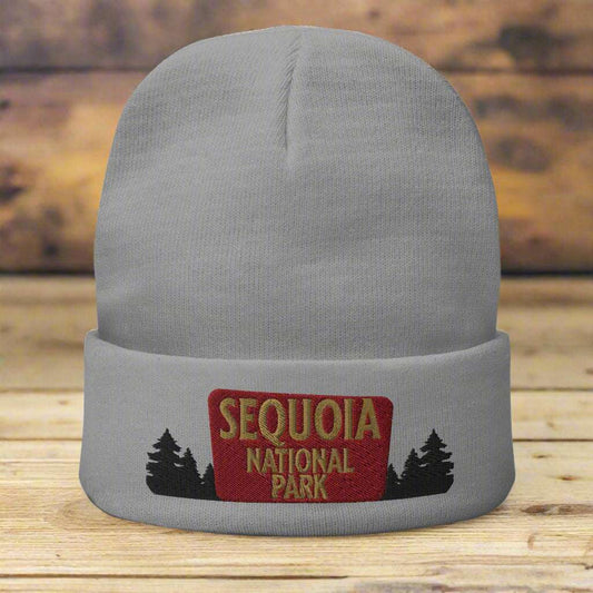Sequoia National Park Sign Embroidered Beanie Beanie Park Service Apparel Gray