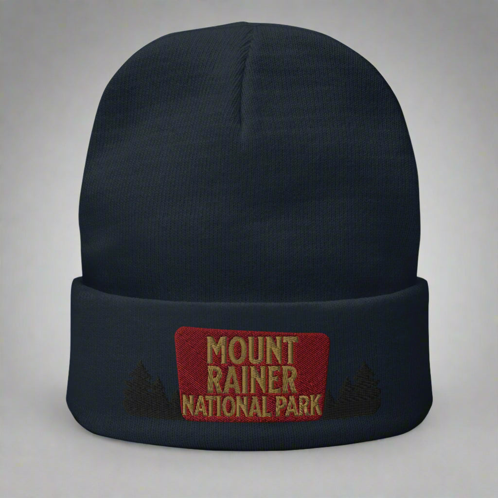 Mount Rainier National Park Sign Embroidered Beanie beanie Park Service Apparel Navy