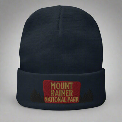 Mount Rainier National Park Sign Embroidered Beanie beanie Park Service Apparel Navy