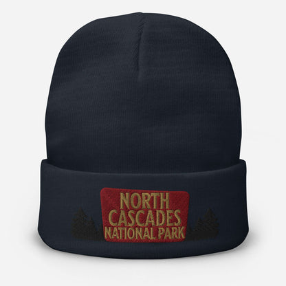 North Cascades National Park Sign Embroidered Beanie Beanie Park Service Apparel Navy