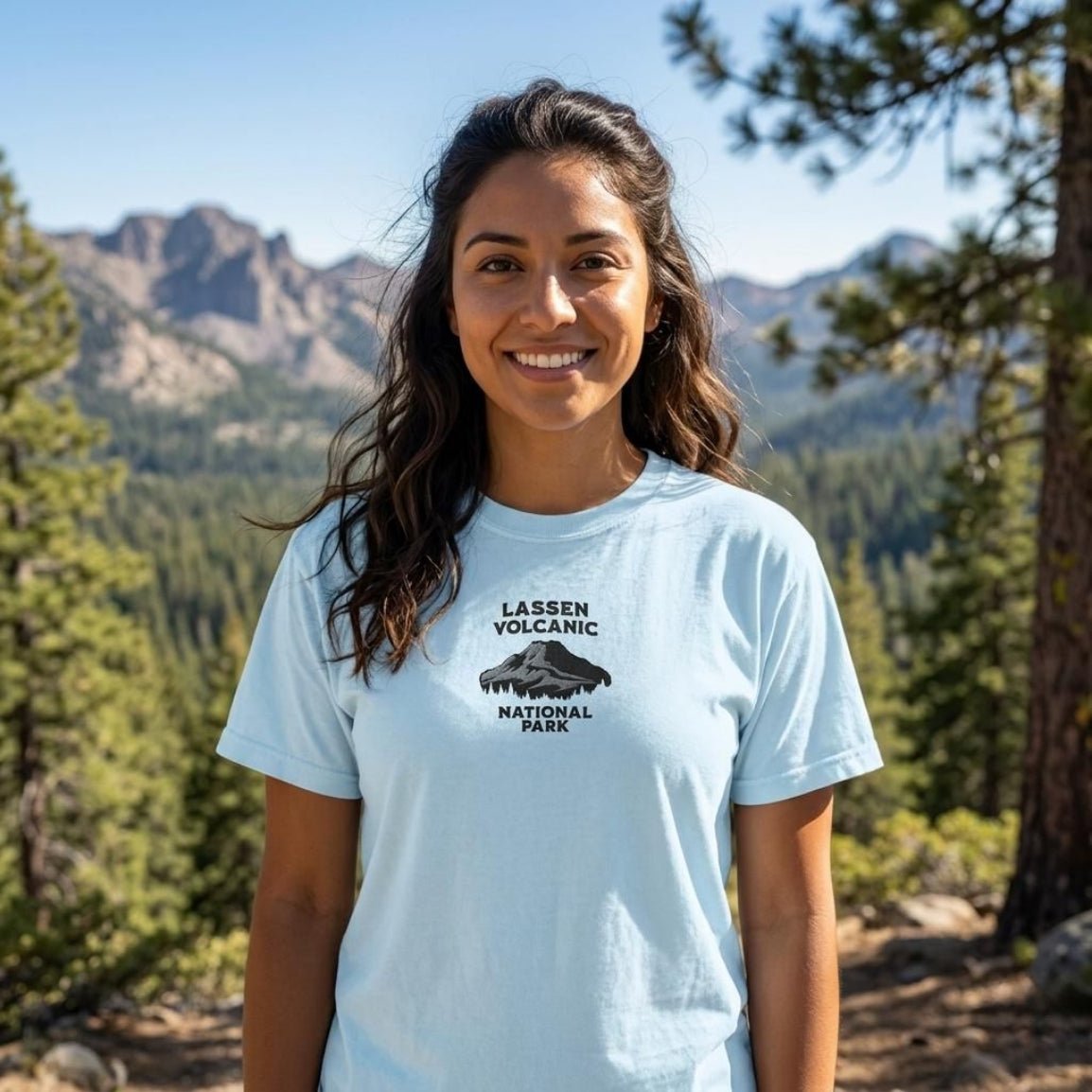Lassen Volcanic National Park embroidered premium t-shirt alternate apparel color or product angle
