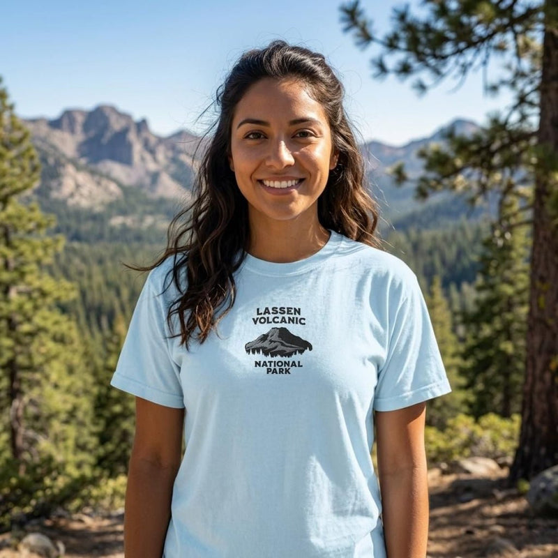 Lassen Volcanic National Park embroidered premium t-shirt alternate apparel color or product angle