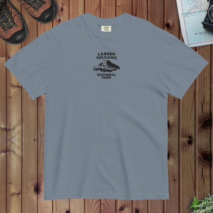 Lassen Volcanic National Park embroidered premium t-shirt shown in lifestyle or modeled setting